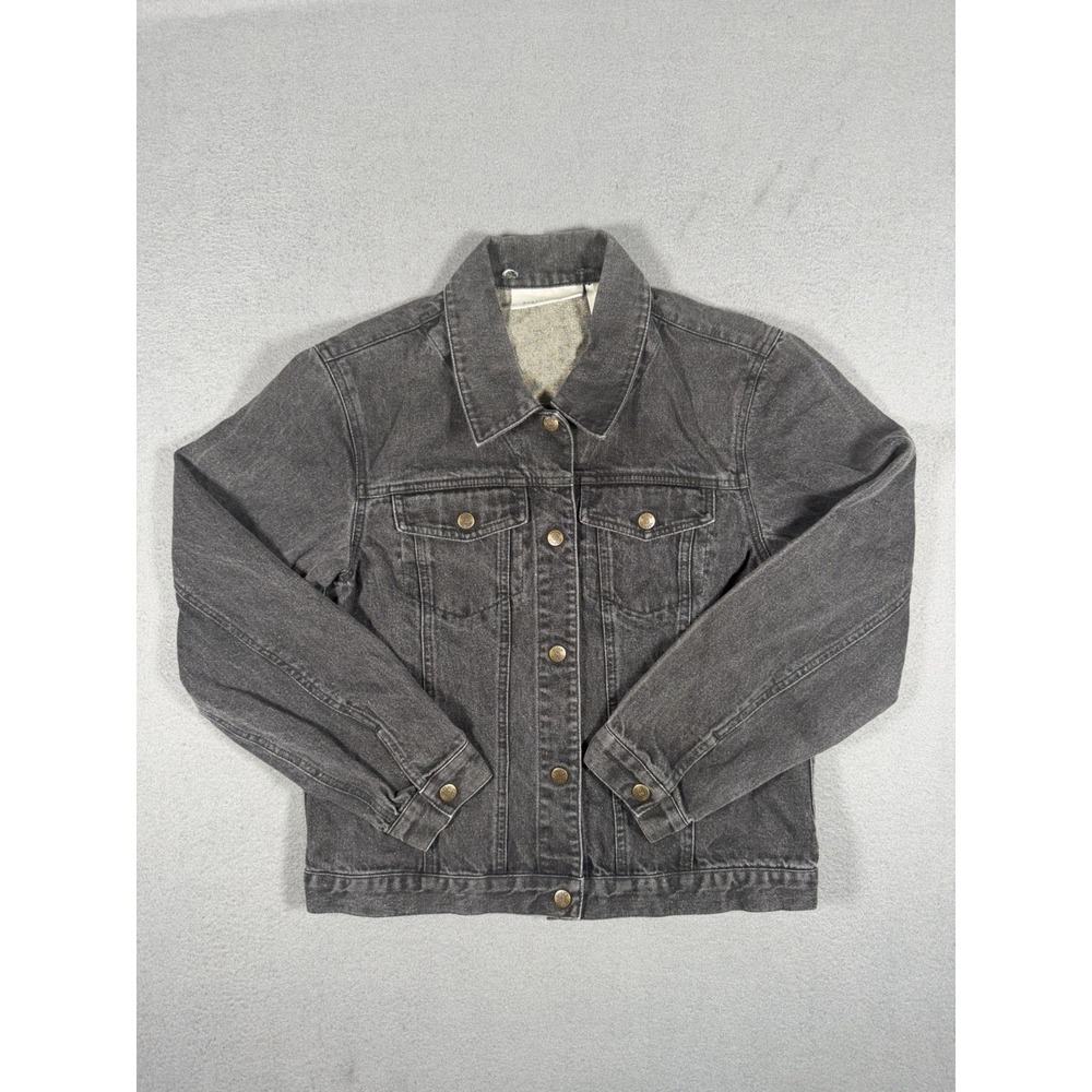 Susan Bristol Women's M Gray Black Washed Denim Jacket Classic Trucker Coat